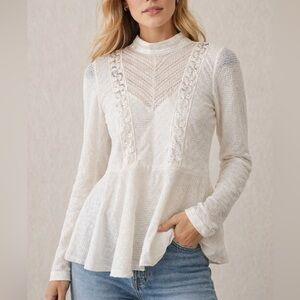 Free People Boho Peplum Lace Long sleeve Top